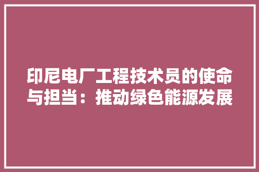 印尼电厂工程技术员的使命与担当：推动绿色能源发展 家居装修