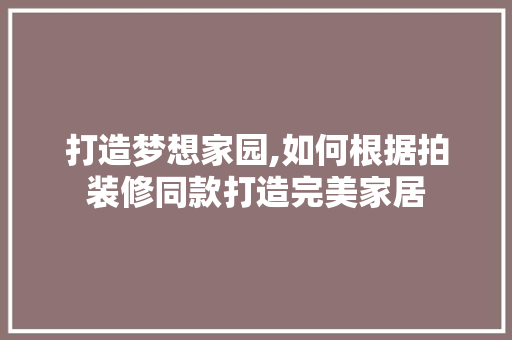 打造梦想家园,如何根据拍装修同款打造完美家居 软装设计