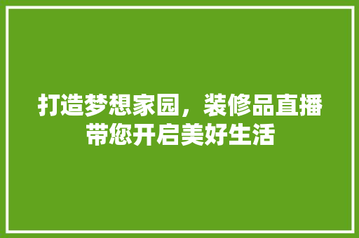 打造梦想家园，装修品直播带您开启美好生活 现代风格装饰