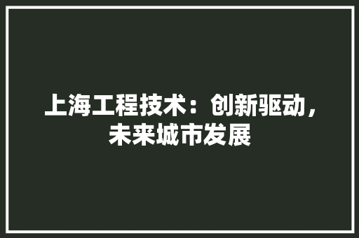 上海工程技术：创新驱动，未来城市发展