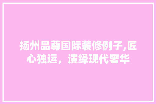 扬州品尊国际装修例子,匠心独运，演绎现代奢华