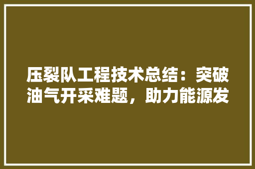 压裂队工程技术总结：突破油气开采难题，助力能源发展 家居装修