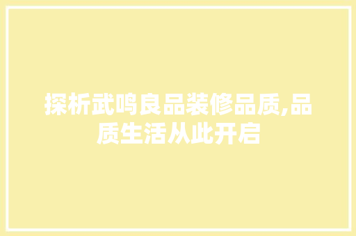 探析武鸣良品装修品质,品质生活从此开启