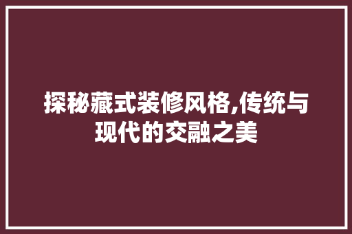 探秘藏式装修风格,传统与现代的交融之美 中式风格装饰