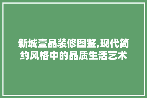 新城壹品装修图鉴,现代简约风格中的品质生活艺术