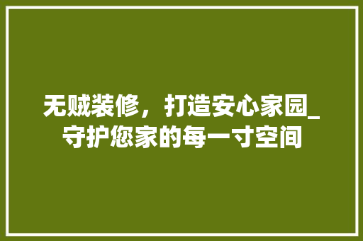 无贼装修，打造安心家园_守护您家的每一寸空间