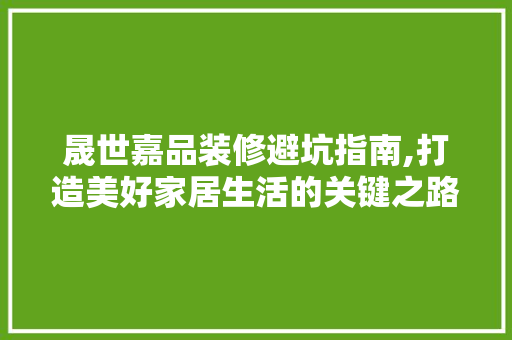 晟世嘉品装修避坑指南,打造美好家居生活的关键之路 家居装修