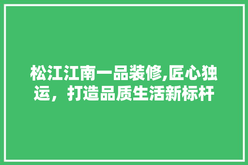 松江江南一品装修,匠心独运，打造品质生活新标杆