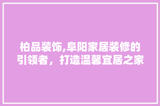 柏品装饰,阜阳家居装修的引领者，打造温馨宜居之家