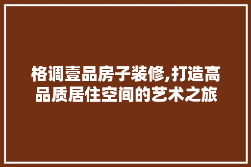 格调壹品房子装修,打造高品质居住空间的艺术之旅