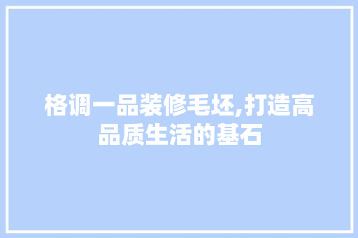 格调一品装修毛坯,打造高品质生活的基石