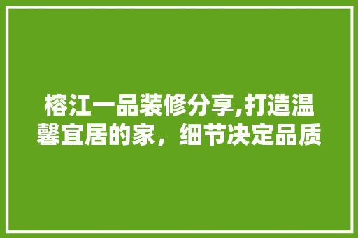 榕江一品装修分享,打造温馨宜居的家，细节决定品质生活