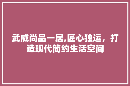 武威尚品一居,匠心独运，打造现代简约生活空间