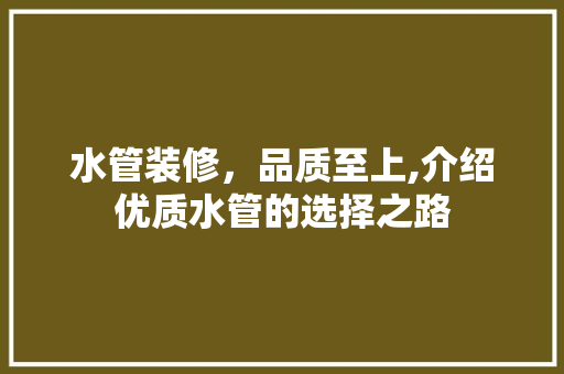 水管装修，品质至上,介绍优质水管的选择之路