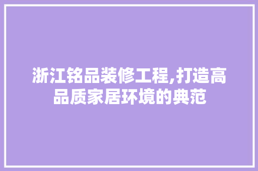 浙江铭品装修工程,打造高品质家居环境的典范