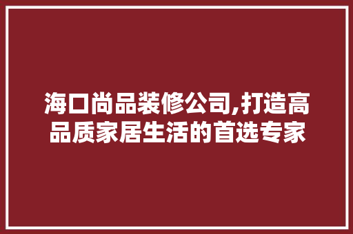 海口尚品装修公司,打造高品质家居生活的首选专家