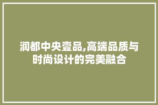 润都中央壹品,高端品质与时尚设计的完美融合 现代风格装饰