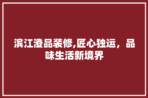滨江澄品装修,匠心独运，品味生活新境界 室内设计