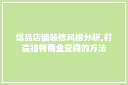 爆品店铺装修风格分析,打造独特商业空间的方法 家居装修