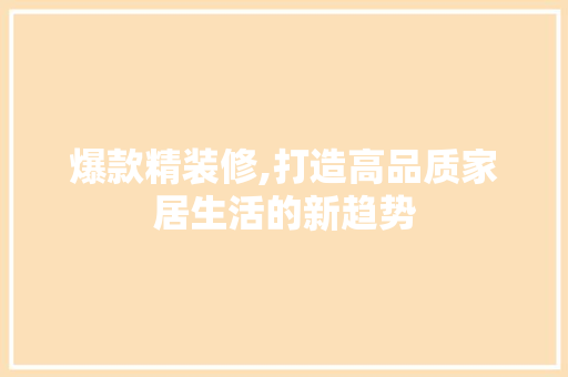 爆款精装修,打造高品质家居生活的新趋势 家居装修