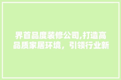 界首品度装修公司,打造高品质家居环境，引领行业新风尚 现代风格装饰