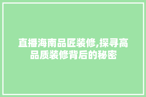直播海南品匠装修,探寻高品质装修背后的秘密
