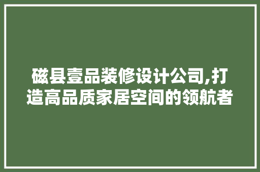 磁县壹品装修设计公司,打造高品质家居空间的领航者