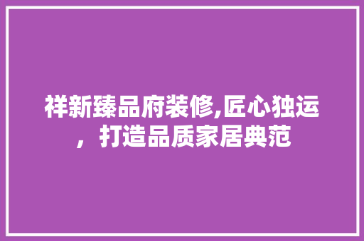 祥新臻品府装修,匠心独运，打造品质家居典范