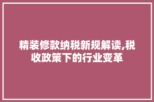 精装修款纳税新规解读,税收政策下的行业变革 现代风格装饰