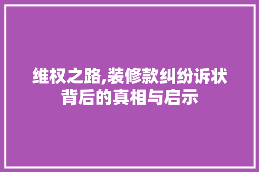 维权之路,装修款纠纷诉状背后的真相与启示 软装设计