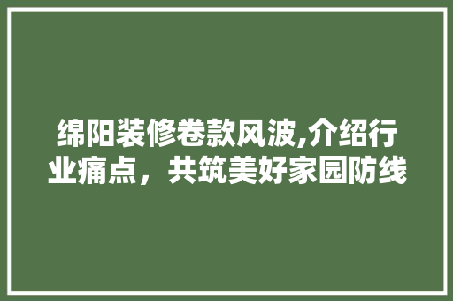 绵阳装修卷款风波,介绍行业痛点，共筑美好家园防线 家居装修
