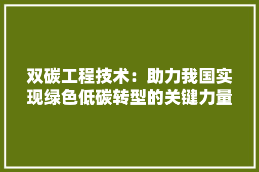 双碳工程技术：助力我国实现绿色低碳转型的关键力量