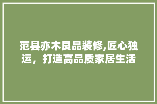 范县亦木良品装修,匠心独运，打造高品质家居生活 软装设计