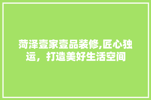 菏泽壹家壹品装修,匠心独运，打造美好生活空间