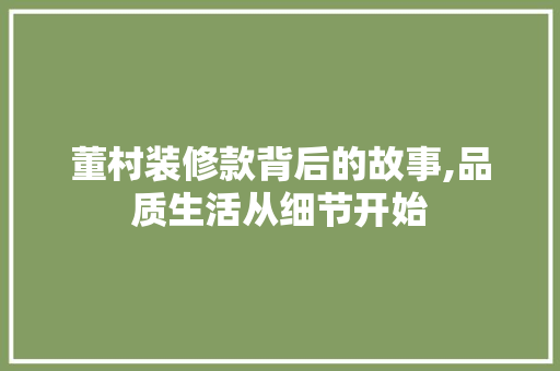 董村装修款背后的故事,品质生活从细节开始 卧室装修