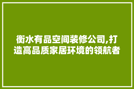 衡水有品空间装修公司,打造高品质家居环境的领航者