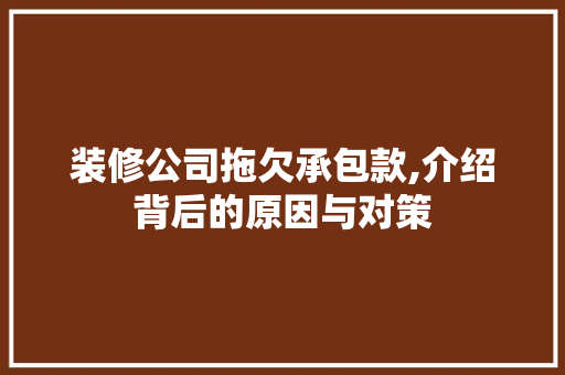 装修公司拖欠承包款,介绍背后的原因与对策 现代风格装饰