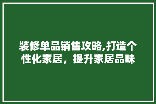 装修单品销售攻略,打造个性化家居，提升家居品味