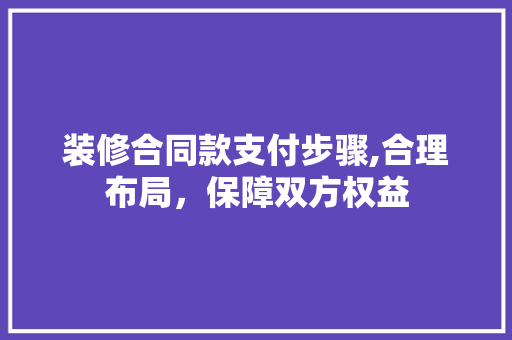 装修合同款支付步骤,合理布局，保障双方权益