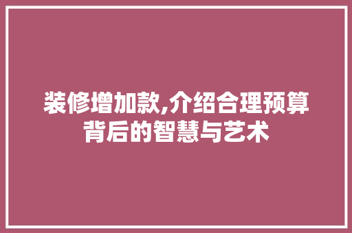 装修增加款,介绍合理预算背后的智慧与艺术 现代风格装饰