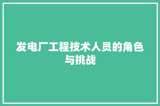 发电厂工程技术人员的角色与挑战