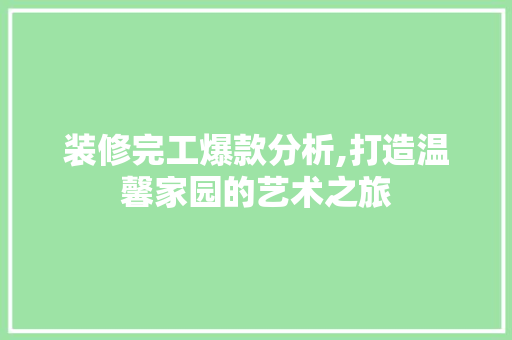 装修完工爆款分析,打造温馨家园的艺术之旅 软装设计