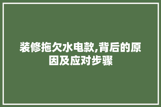装修拖欠水电款,背后的原因及应对步骤 中式风格装饰