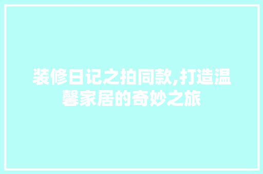 装修日记之拍同款,打造温馨家居的奇妙之旅 软装设计