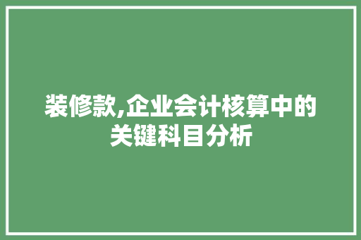 装修款,企业会计核算中的关键科目分析 现代风格装饰