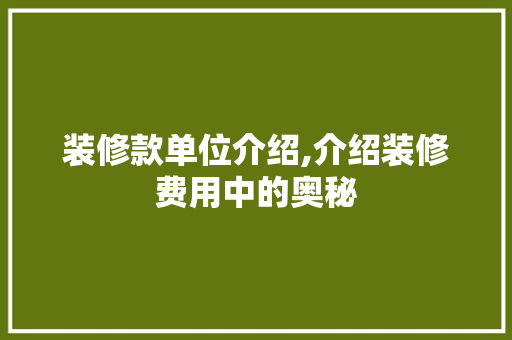装修款单位介绍,介绍装修费用中的奥秘 现代风格装饰