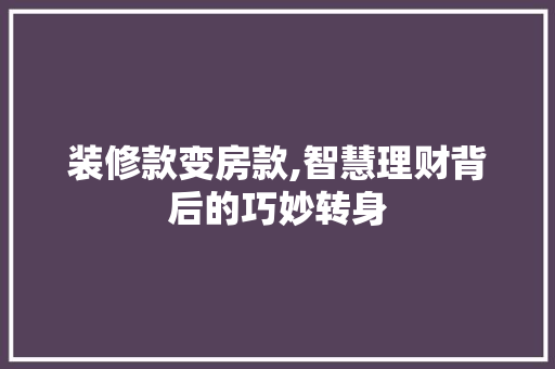 装修款变房款,智慧理财背后的巧妙转身
