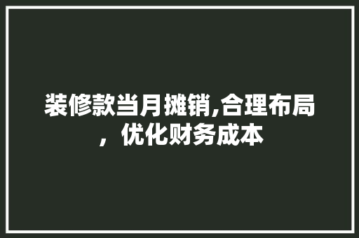 装修款当月摊销,合理布局，优化财务成本 木雕艺术