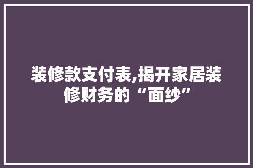 装修款支付表,揭开家居装修财务的“面纱” 现代风格装饰