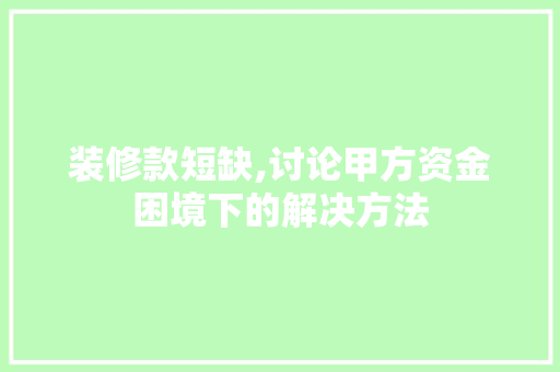 装修款短缺,讨论甲方资金困境下的解决方法